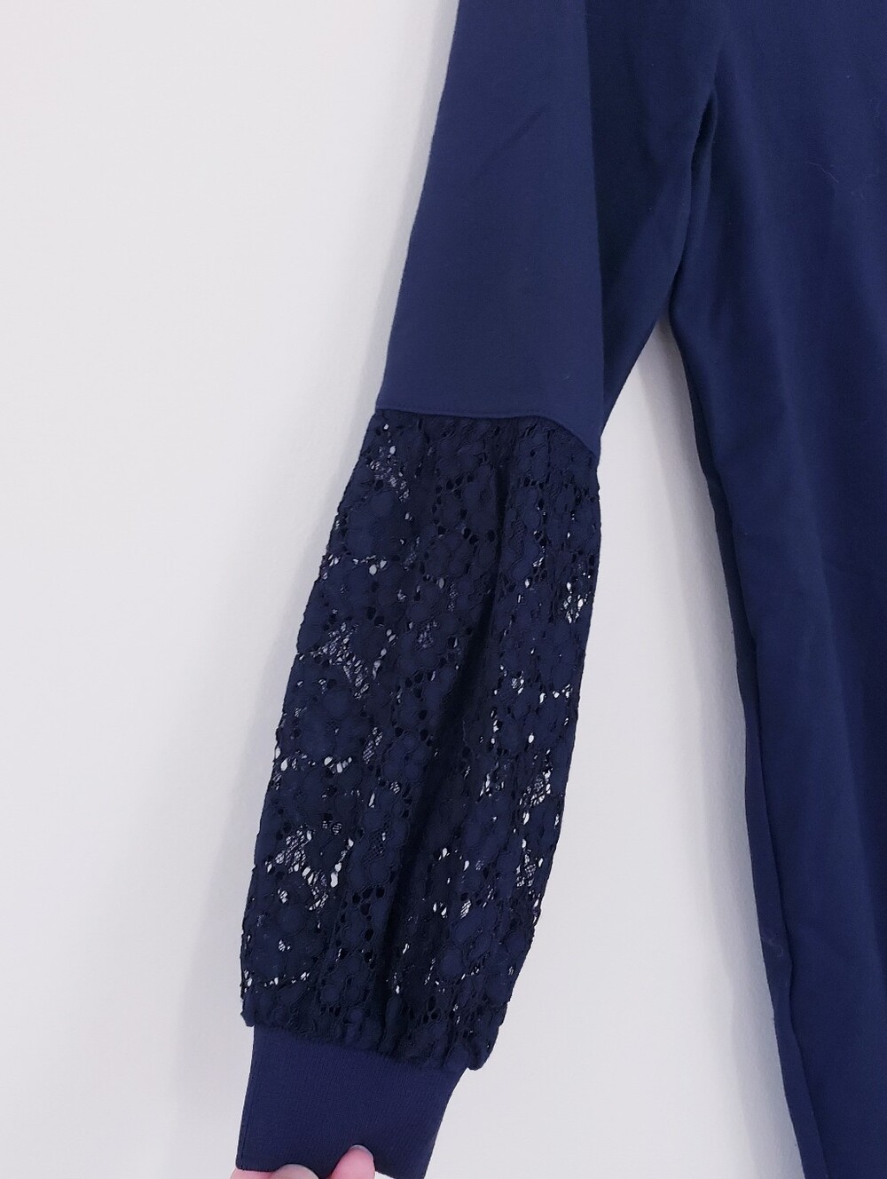 Ann Taylor Navy Blue Lace Balloon Long Sleeve Shift Career Dress Sheath Medium - Picture 6 of 9